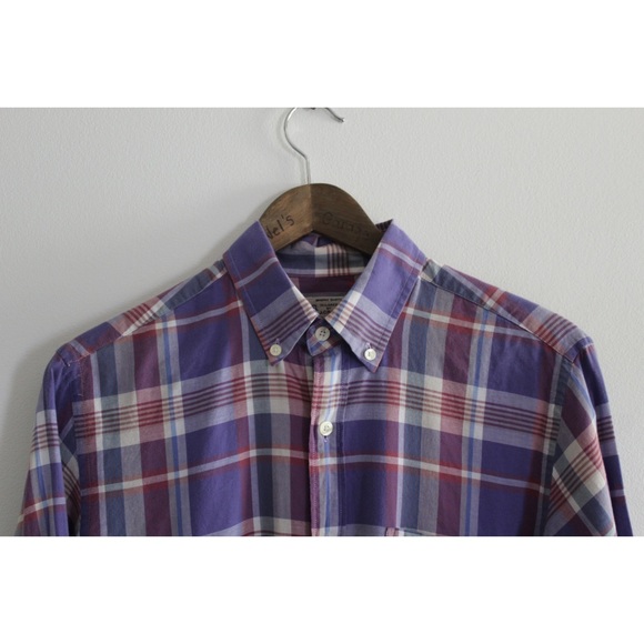 J. Crew Madras Purple Flannel Button Up Preowned Men’s Small - Picture 2 of 6